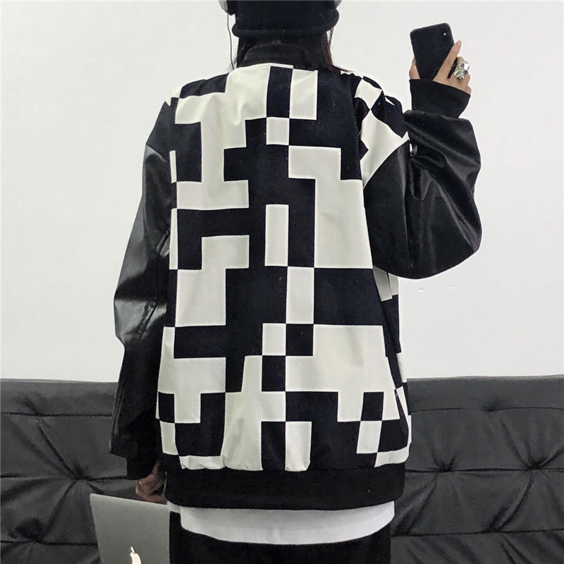 [@denitsa.vasileva] Retro black and white checkerboard jacket UB3449