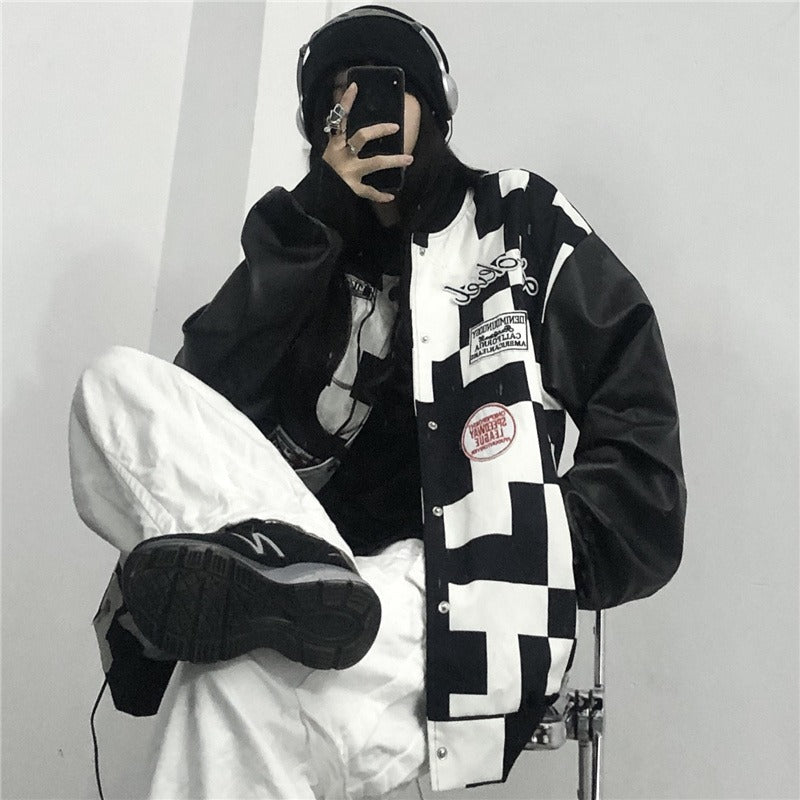 [@denitsa.vasileva] Retro black and white checkerboard jacket UB3449