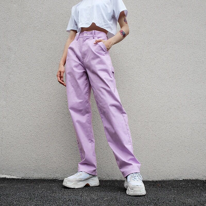[@missjaydenb] "PURPLE SIDE POCKET HIGH WAIST" OVERALLS PANTS K050301REVIEW