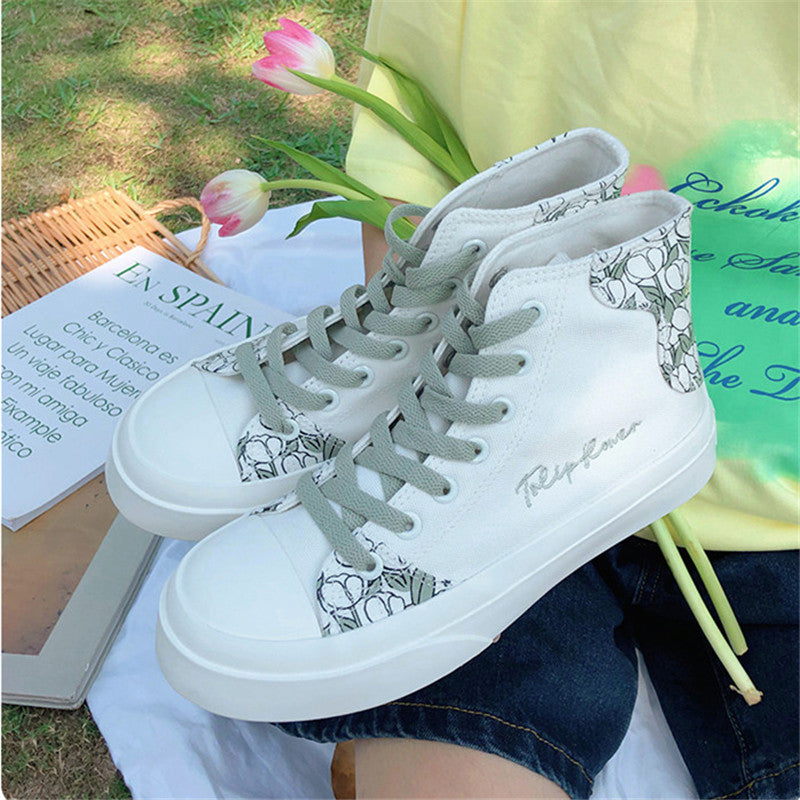 PINK/GREEN TULIP FLOWER CANVAS SHOES UB2626