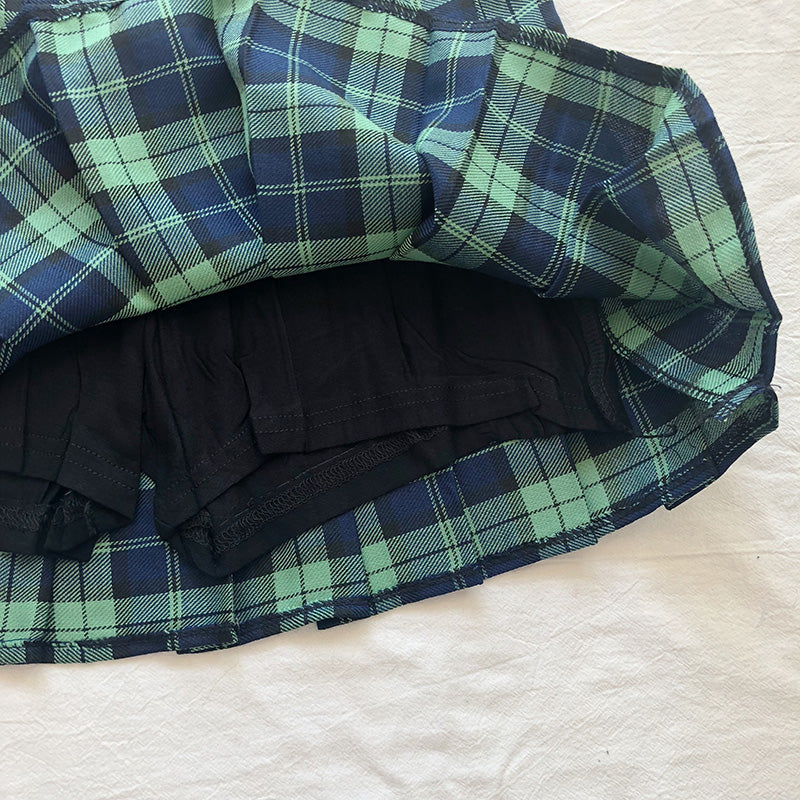 Retro Purple Gray Green Plaid High Waist Skirt W010428