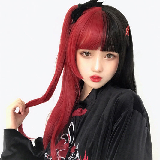 "HALF RED HALF BLACK LOLITA LONG STRAIGHT" WIG D041801