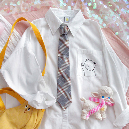 "HARAJUKU BEAR TIE WHITE" SHIRT Y031602