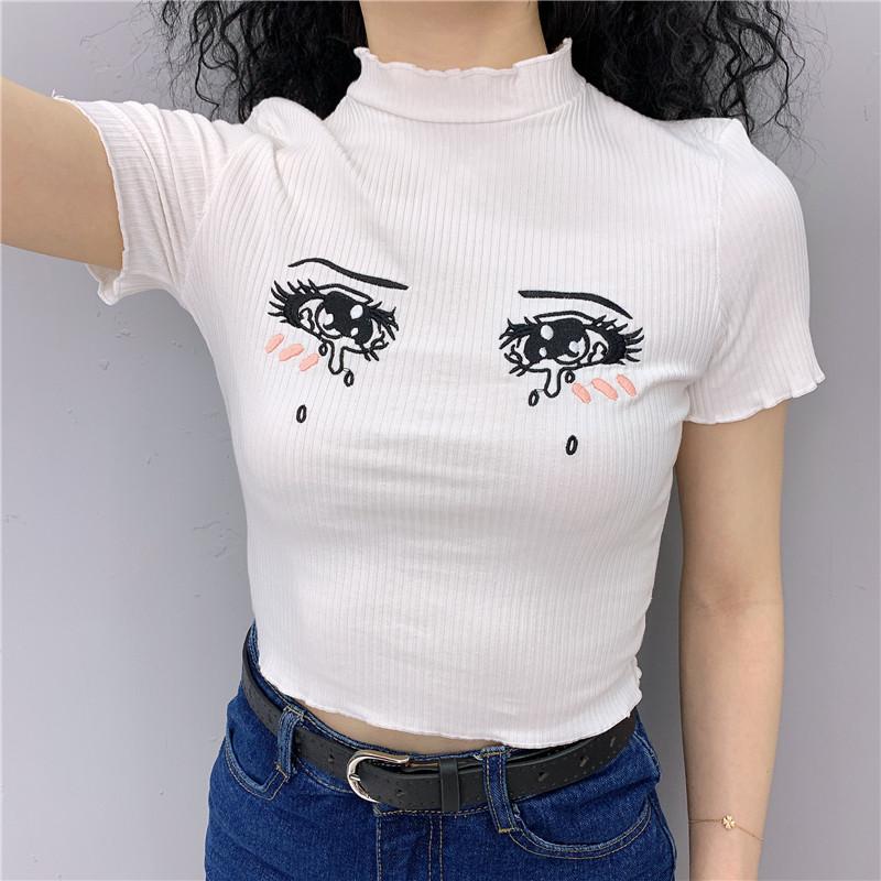 [@aryyzona ] "EMBROIDERED TEARS COMIC EYES" CROP TOP K112015