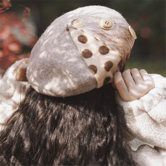 POLKA DOT BUTTON STITCHING BERET UB3426