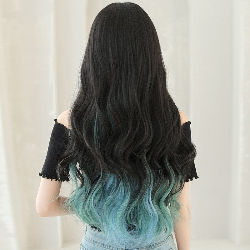 AIR BANGS BLACK BLUE LONG CURLY WIG UB3337