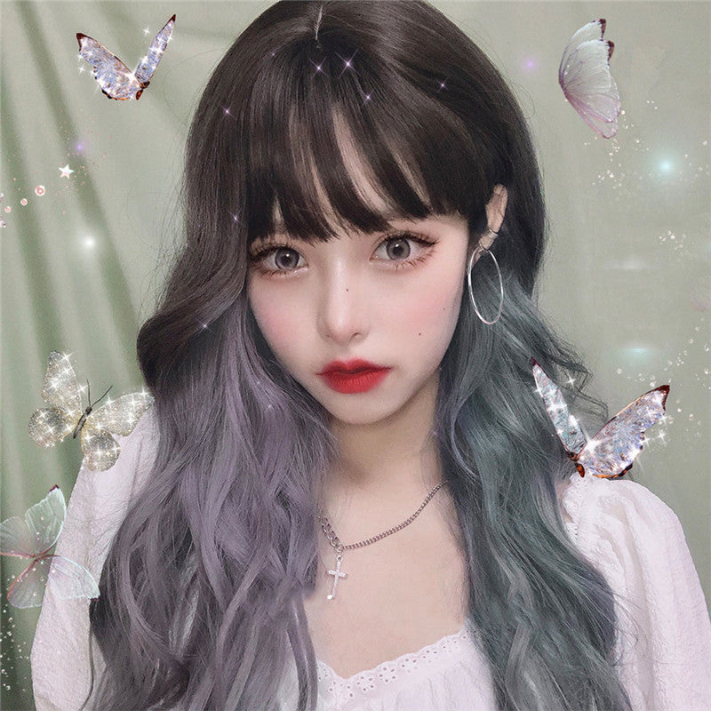 "GRADIENT GRAY BLUE PURPLE LONG CURLY HAIR" WIG H081804