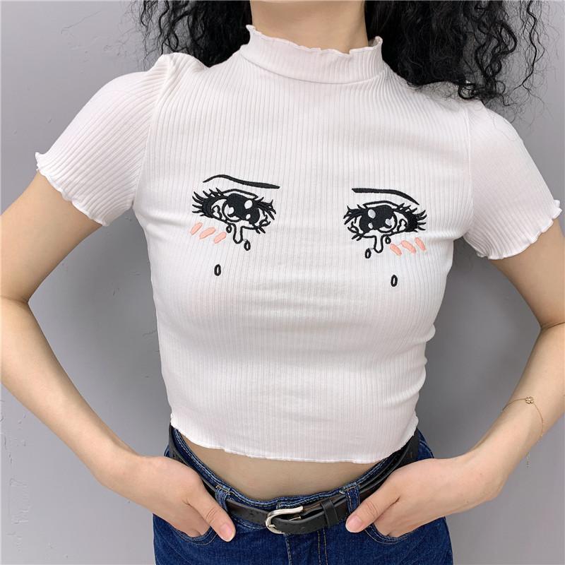 [@aryyzona ] "EMBROIDERED TEARS COMIC EYES" CROP TOP K112015