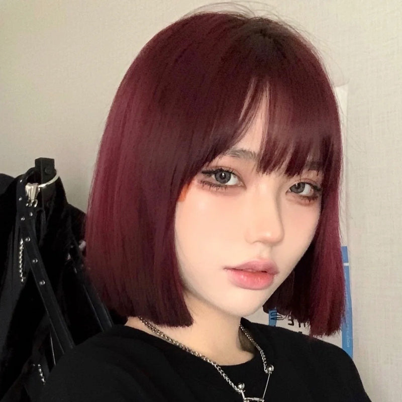 Wine Red Wig Short Straight Wig UB6125