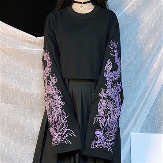 Embroidered Purple Dragon Short T-Shirt ER5749