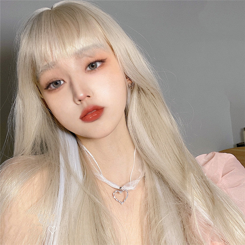 Golden Hanging Ears Dyed White Long Straight Wig ER5784