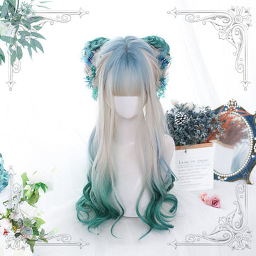 "GRADIENT GREEN LONG CURLY HAIR" WIG H081903