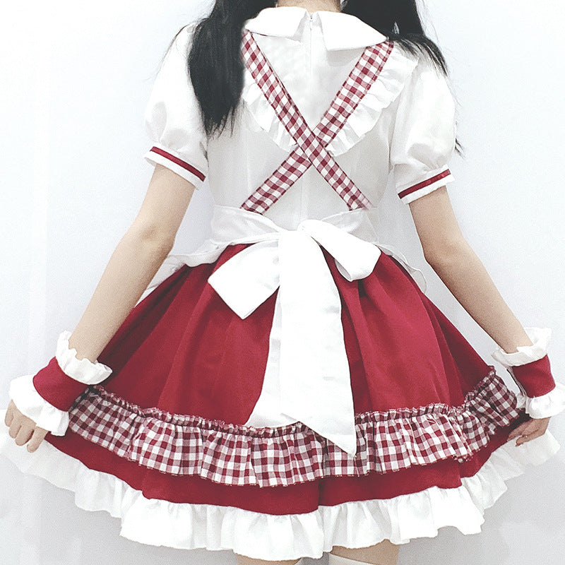 Red White Plaid Maid Dress UB6216