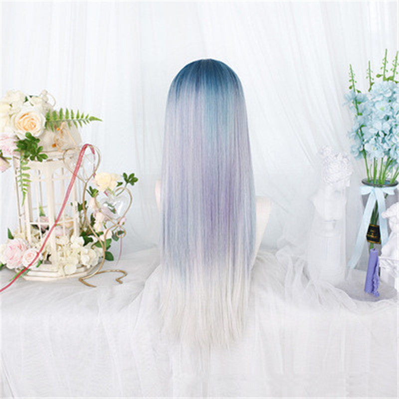Gradient Blue Grey Long Straight Wig UB3200