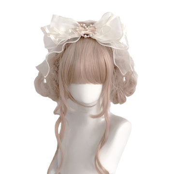Lolita Handmade Pearl Organza Bow Headband UB6273