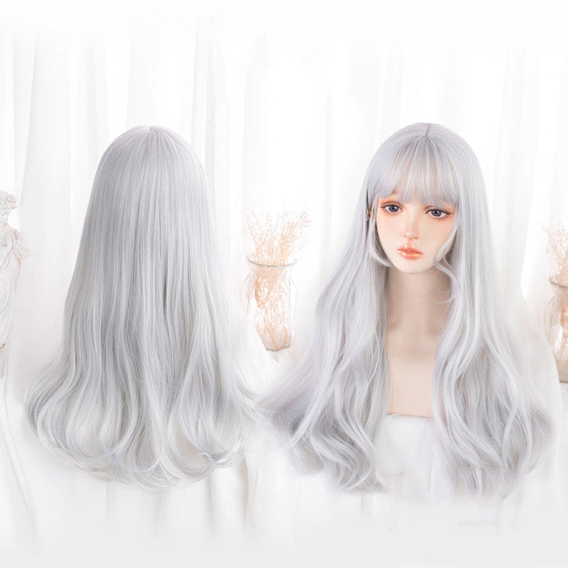 GRAY WHITE BANGS LONG CURLY WIG UB3368
