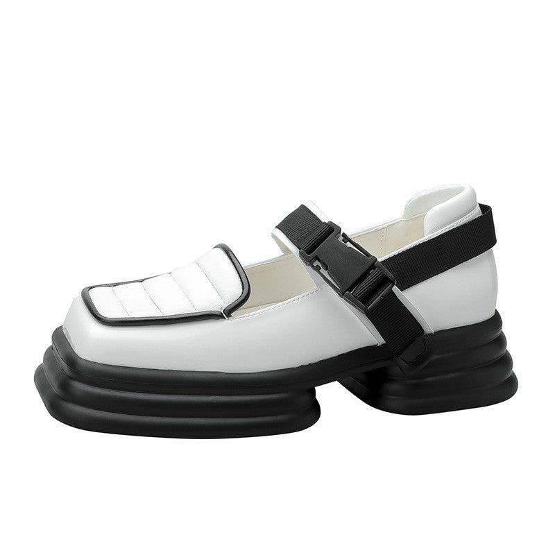 BLACK WHITE COLOR MATCHING SMALL LEATHER SHOES UB3127