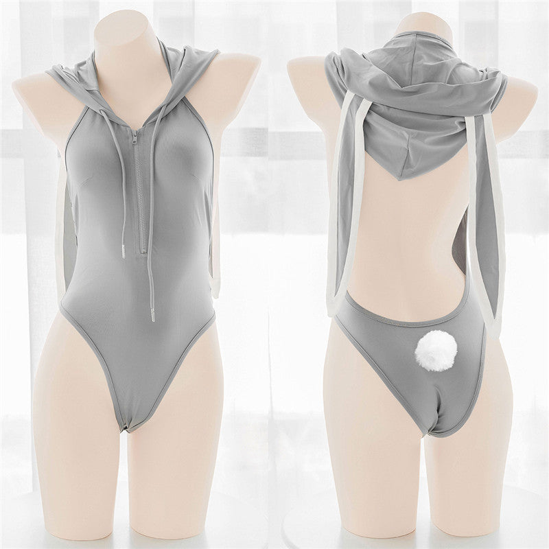 GREY RABBIT EARS HALTER BODYSUIT UB3371