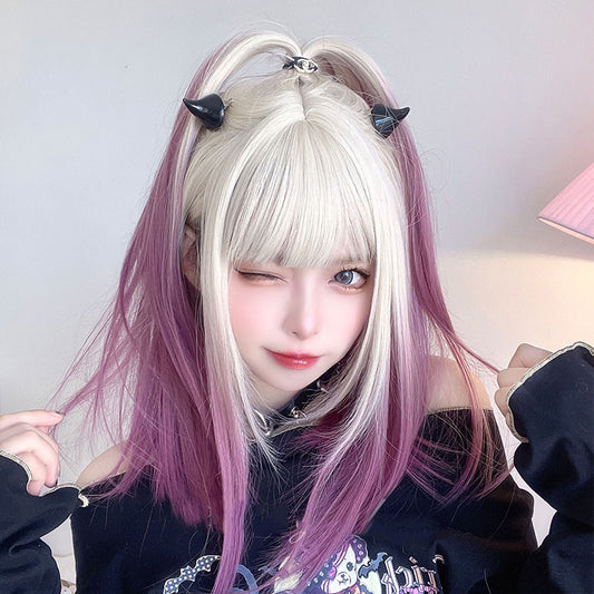 Capricornus | Lolita Gradient Beige Purple Short Straight Wig UZ9128