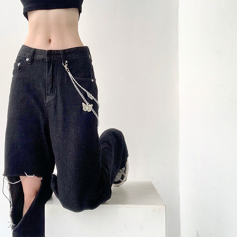 Butterfly Chain Ripped Jeans ER5766