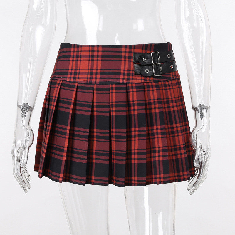 Red Plaid Pleated Skirt ER5861