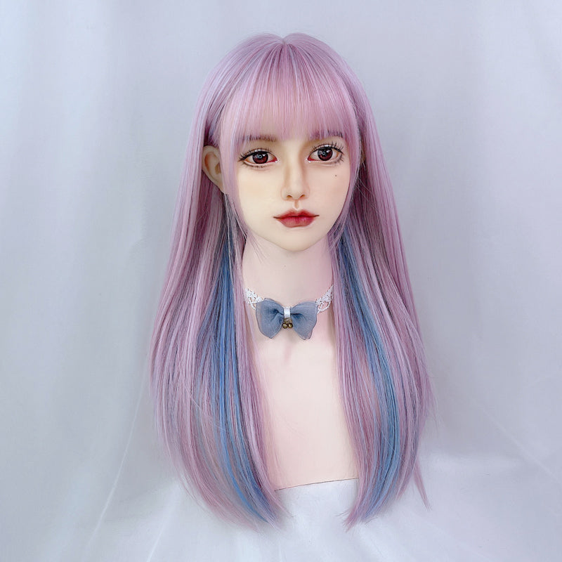 Pink And Purple Highlights Blue Long Straight Hair Wig UB3506