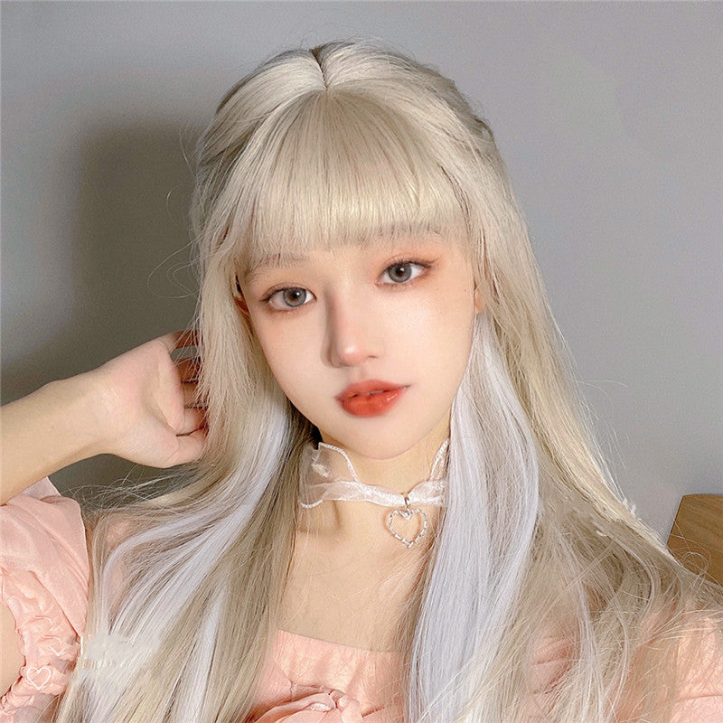 Golden Hanging Ears Dyed White Long Straight Wig ER5784