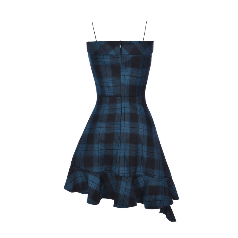 Blue Plaid  Wavy Slip Dress UB6235