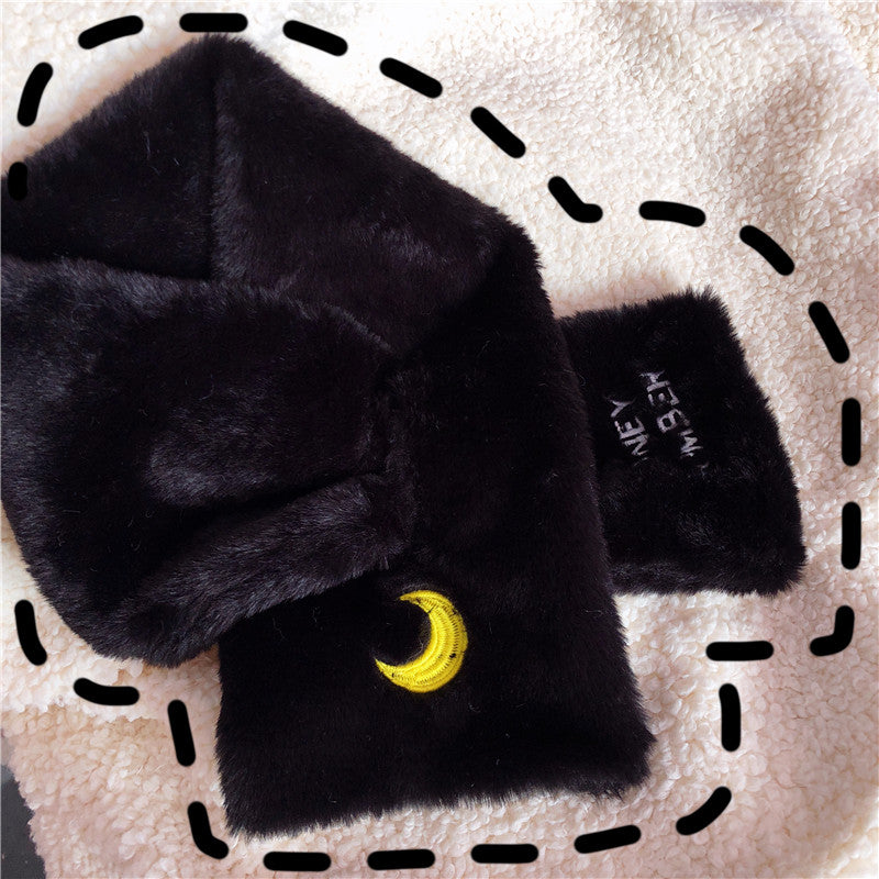 "5 COLORS EMBROIDERED MOON" PLUSH WARM SCARF K111820