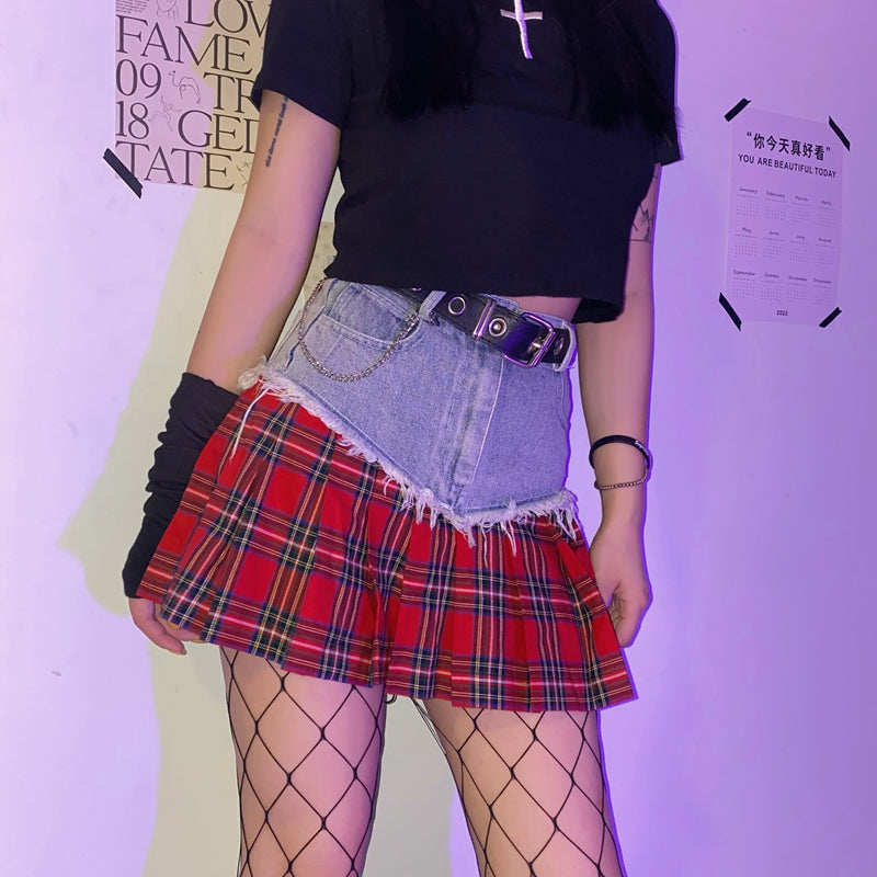 "PLAID DENIM" SKIRT H032606