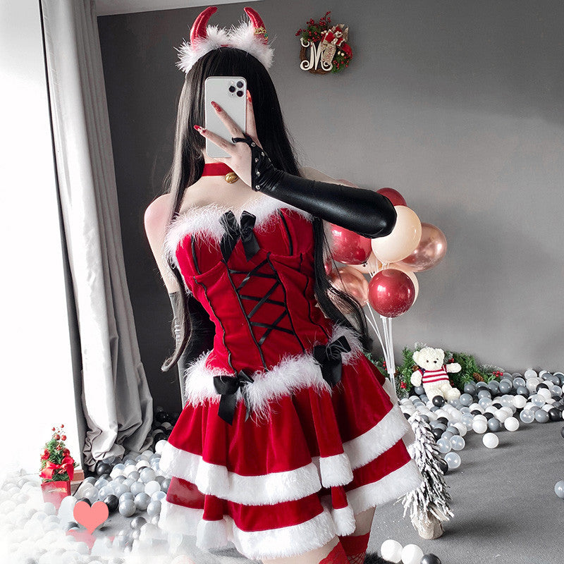 RED CATWOMAN DEVIL CHRISTMAS MAID OUTFIT UB3272