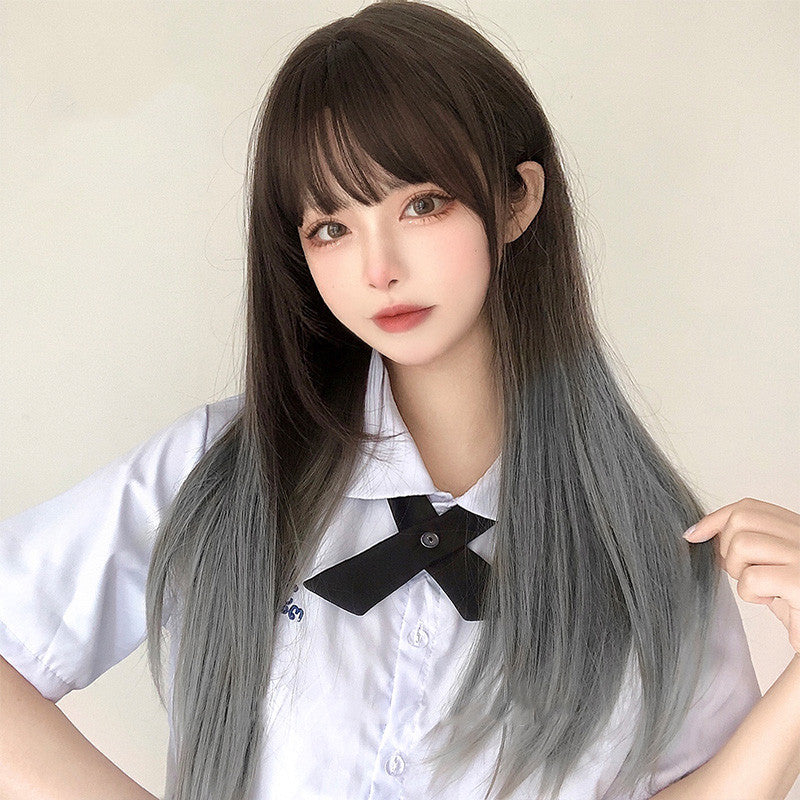 BROWN GRADIENT GRAY LONG STRAIGHT WIG UB3319