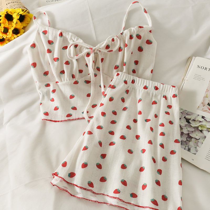 Sweet Strawberry Print Crop Camisole Shorts Set UB6301