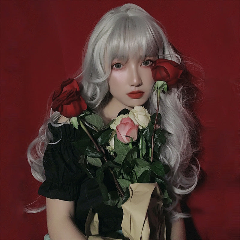 "SILVER LARGE WAVY" LONG CURLY HAIR WITH BANGS K081602