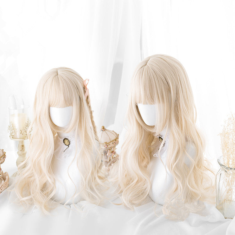 Elegant Beige Blonde Long Curly Wig D041615