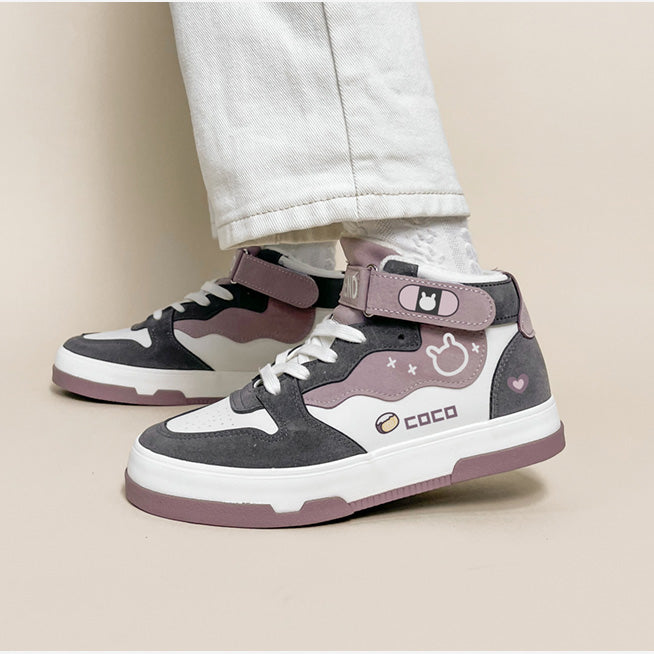 Cute pink warm plus velvet shoes girl student sports sneakers UB3533