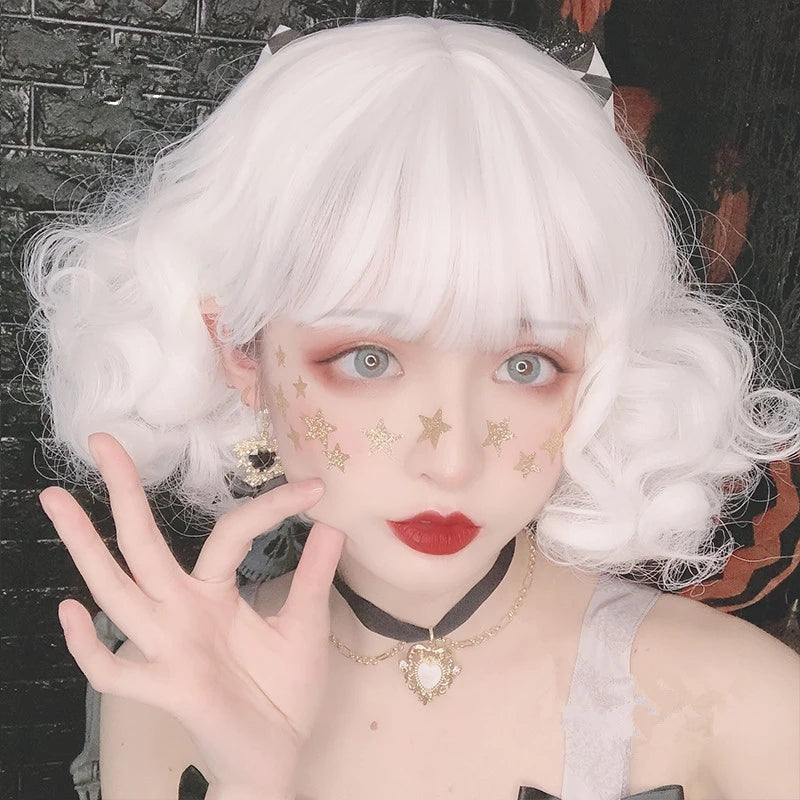"WHITE LOLITA CURLY" SHORT WIG D041506