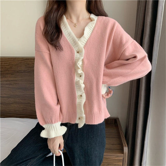 RUFFLED KNITTED CARDIGAN UB3158