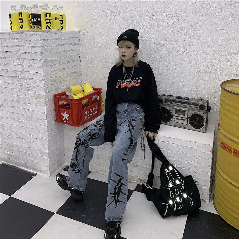 Retro Chain Blue Gray Denim Pants ER5826