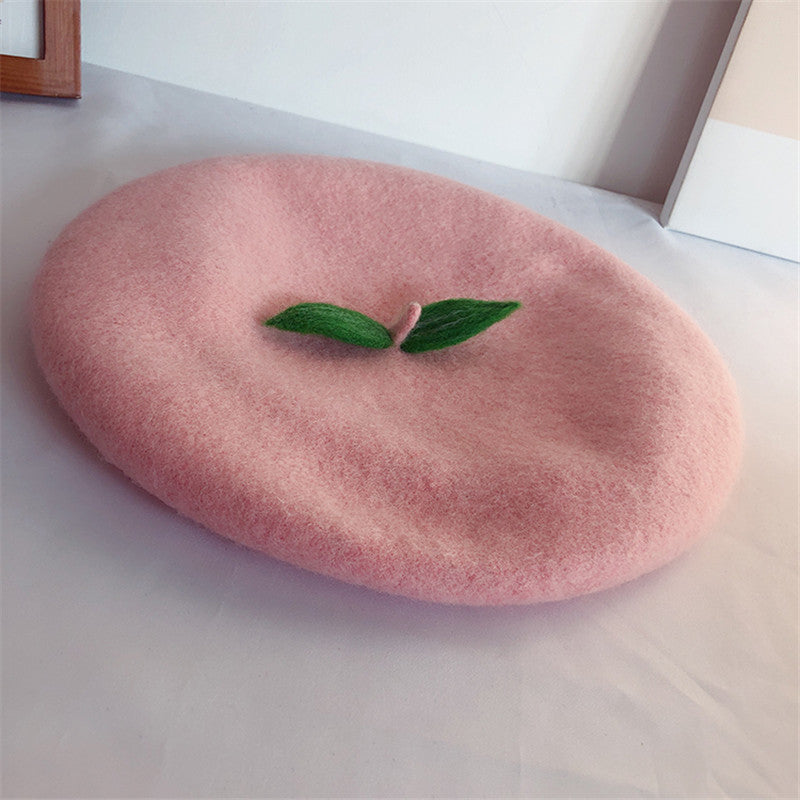 HANDMADE WOOL PEACH LEAF BERET UB3189