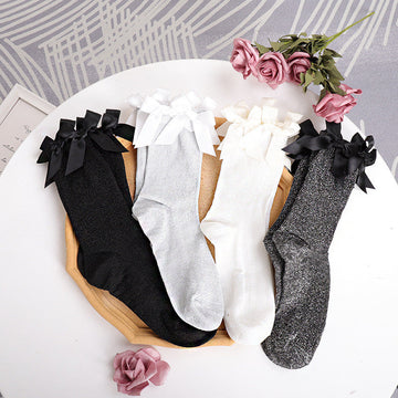 Lolita Soft Cute Dark Black Bright Silk Socks ER5820