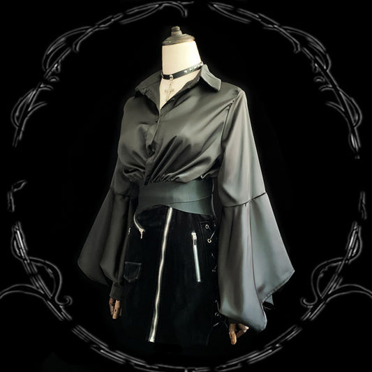 Retro Flared Sleeves Cut Waist Short Shirt ER5748