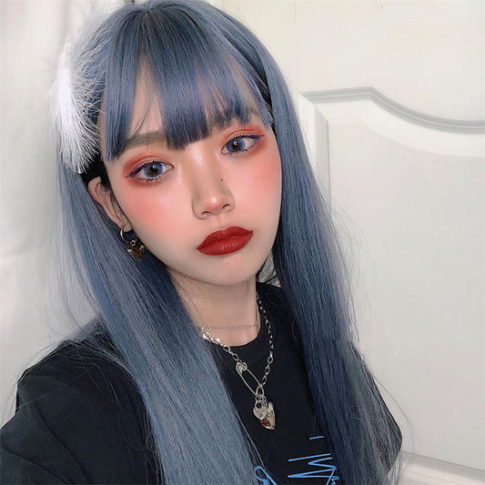 Blue long/short straight wig UB6148