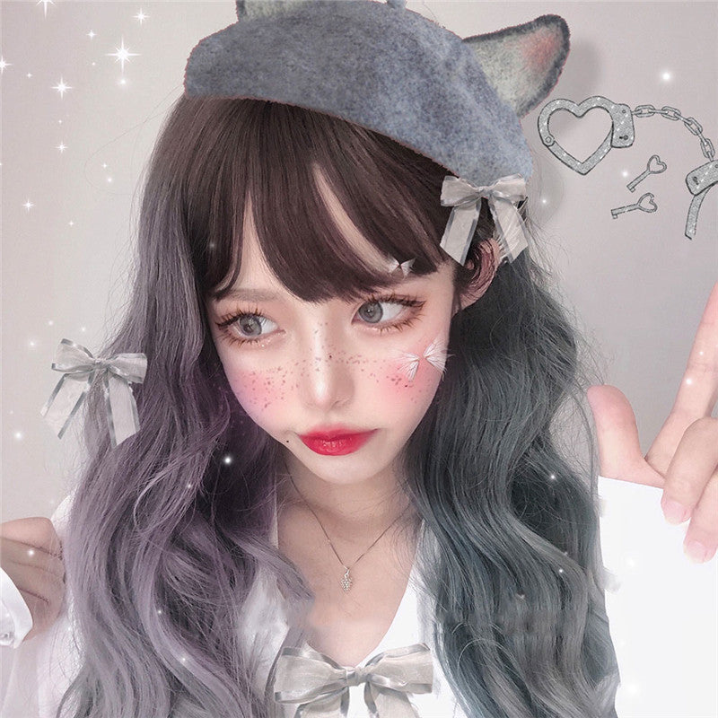 "GRADIENT GRAY BLUE PURPLE LONG CURLY HAIR" WIG H081804