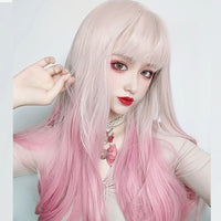 Gradient Pink Long Straight Hair Wig H082012