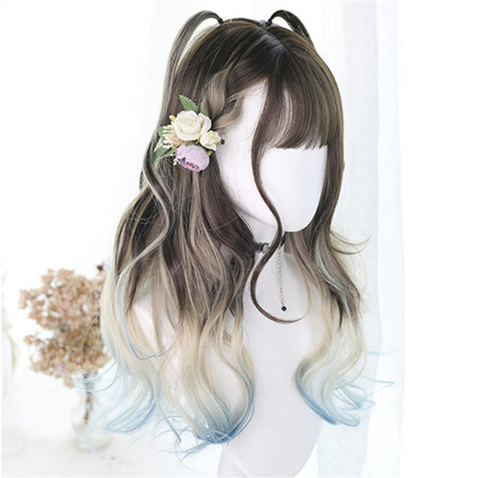 GRADIENT GRAY BLUE LONG CURLY LOLITA WIG UB2617