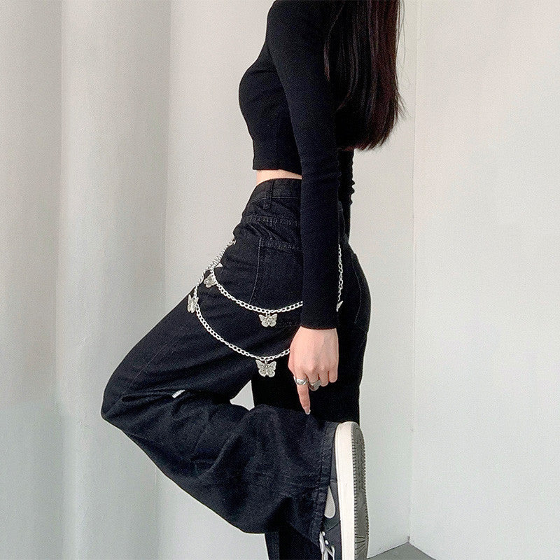 Butterfly Chain Ripped Jeans ER5766