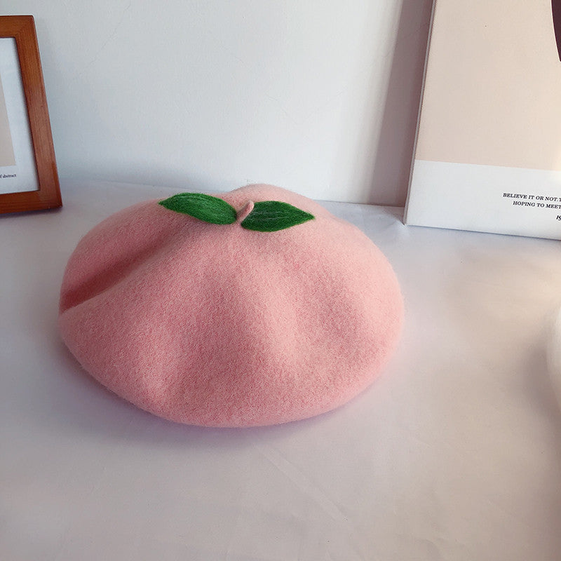 HANDMADE WOOL PEACH LEAF BERET UB3189