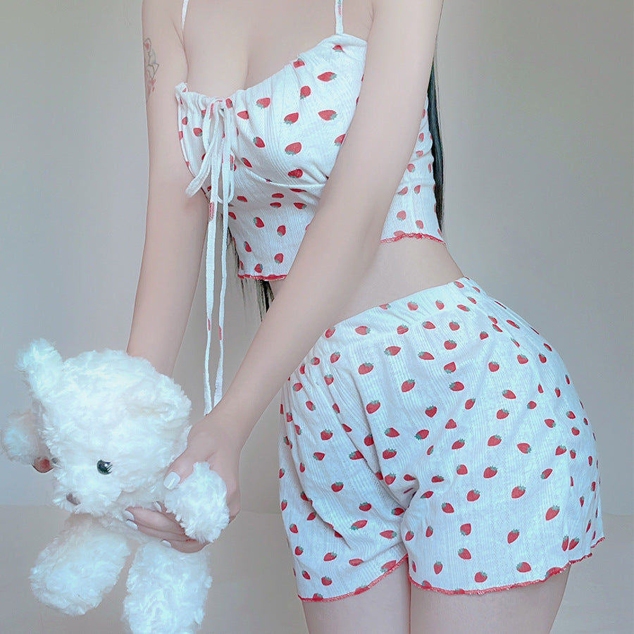 Thin Camisole Shorts Suit Strawberry Home Wear UB7332