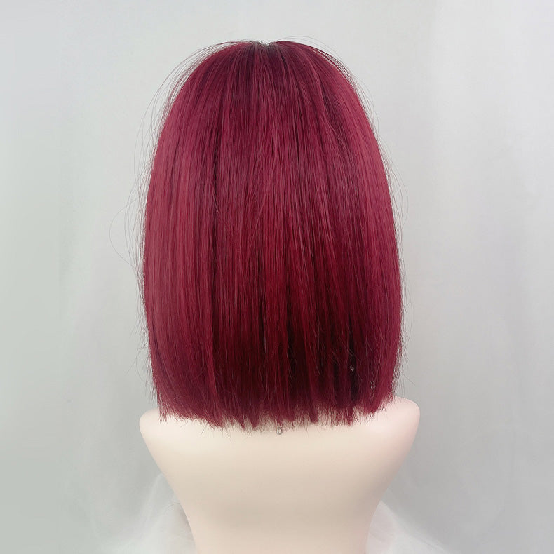 [@alonepierree] Wine Red Wig Short Straight Wig UB6125